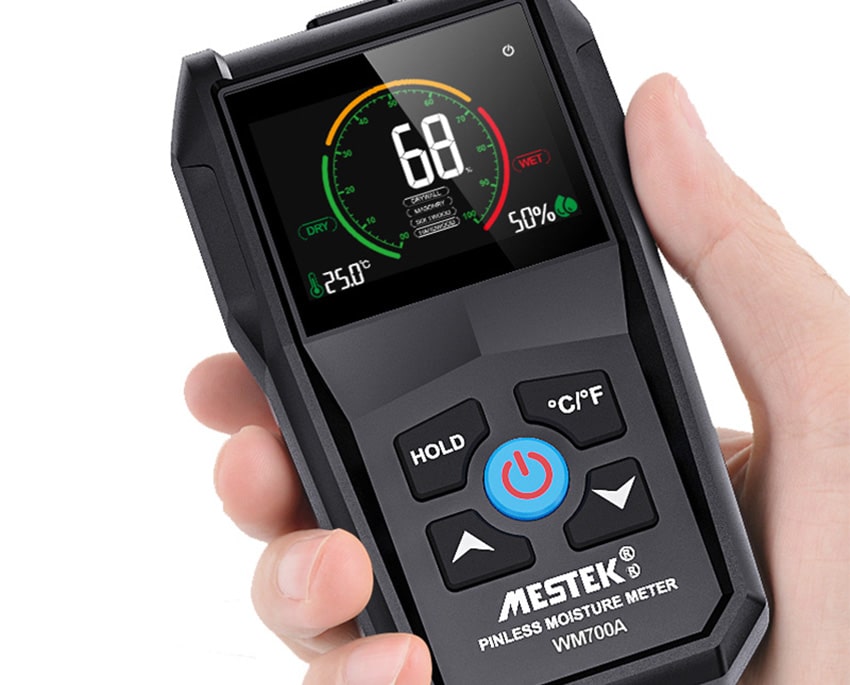 You can measure the moisture percentage in materials with a moisture meter