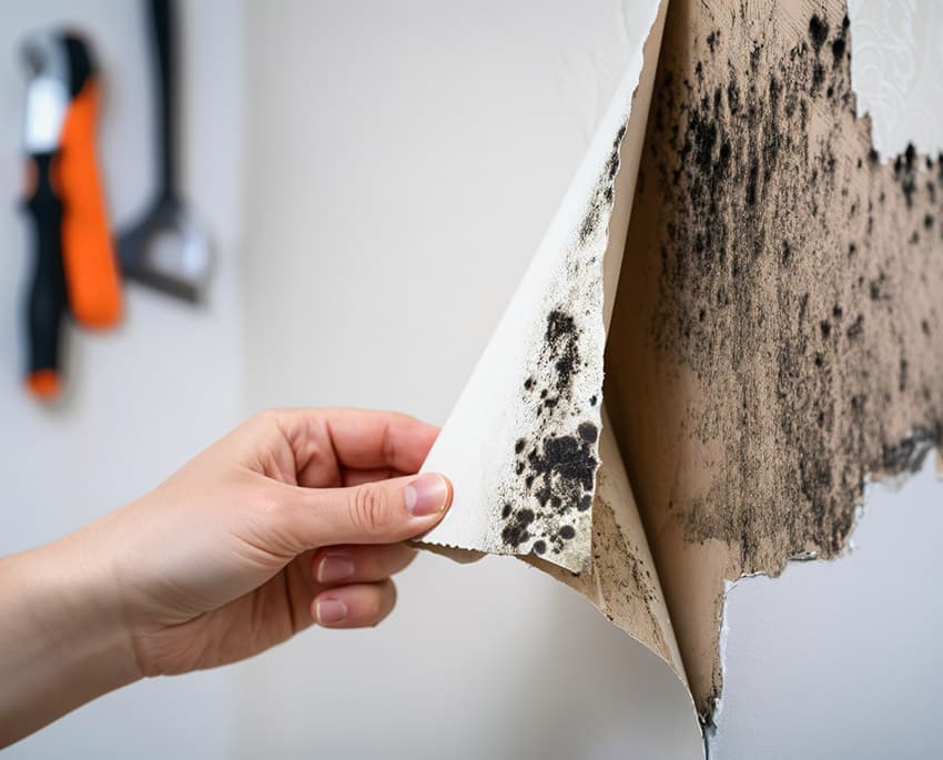 There will often be visible signs that point to problems with moisture. For example, loose plaster and/or wallpaper, peeling paint, stains on floors/walls/ceilings and musty smells